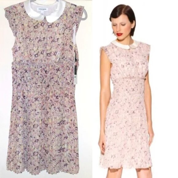 Kate Young Target Dress Peter Pan Collar Abstract Floral Pink Purple pleat retro - Picture 1 of 6